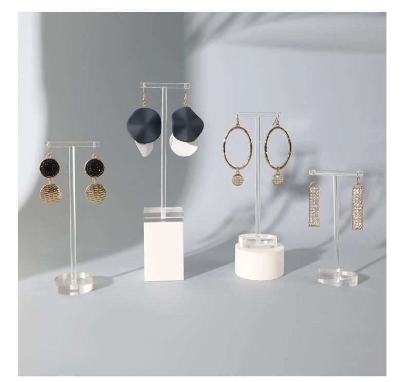 Transparent Acrylic Jewellers T Bar Earrings Display Holder Rack Jewelry Cabinet Window Earring Dangling Stand Photography Props