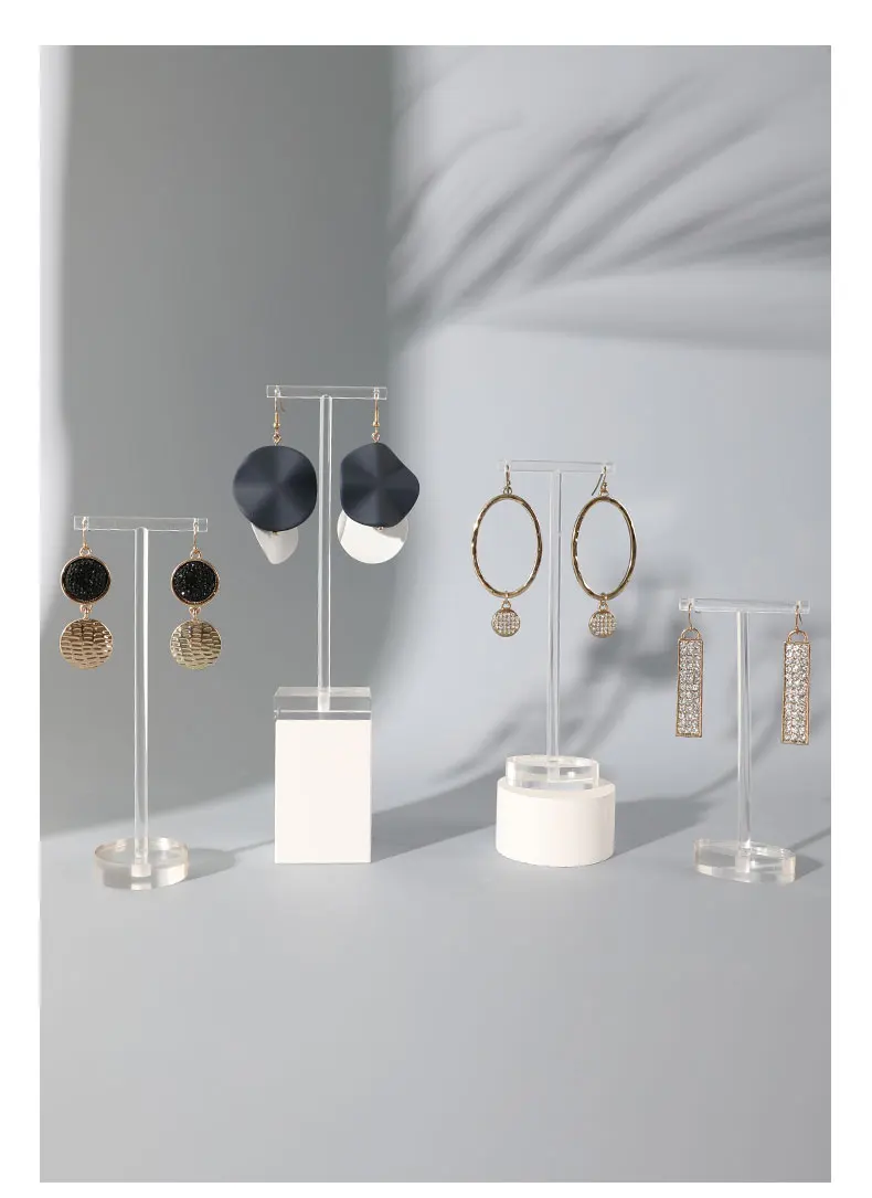 Transparent Acrylic Jewellers T Bar Earrings Display Holder Rack Jewelry Cabinet Window Earring Dangling Stand Photography Props