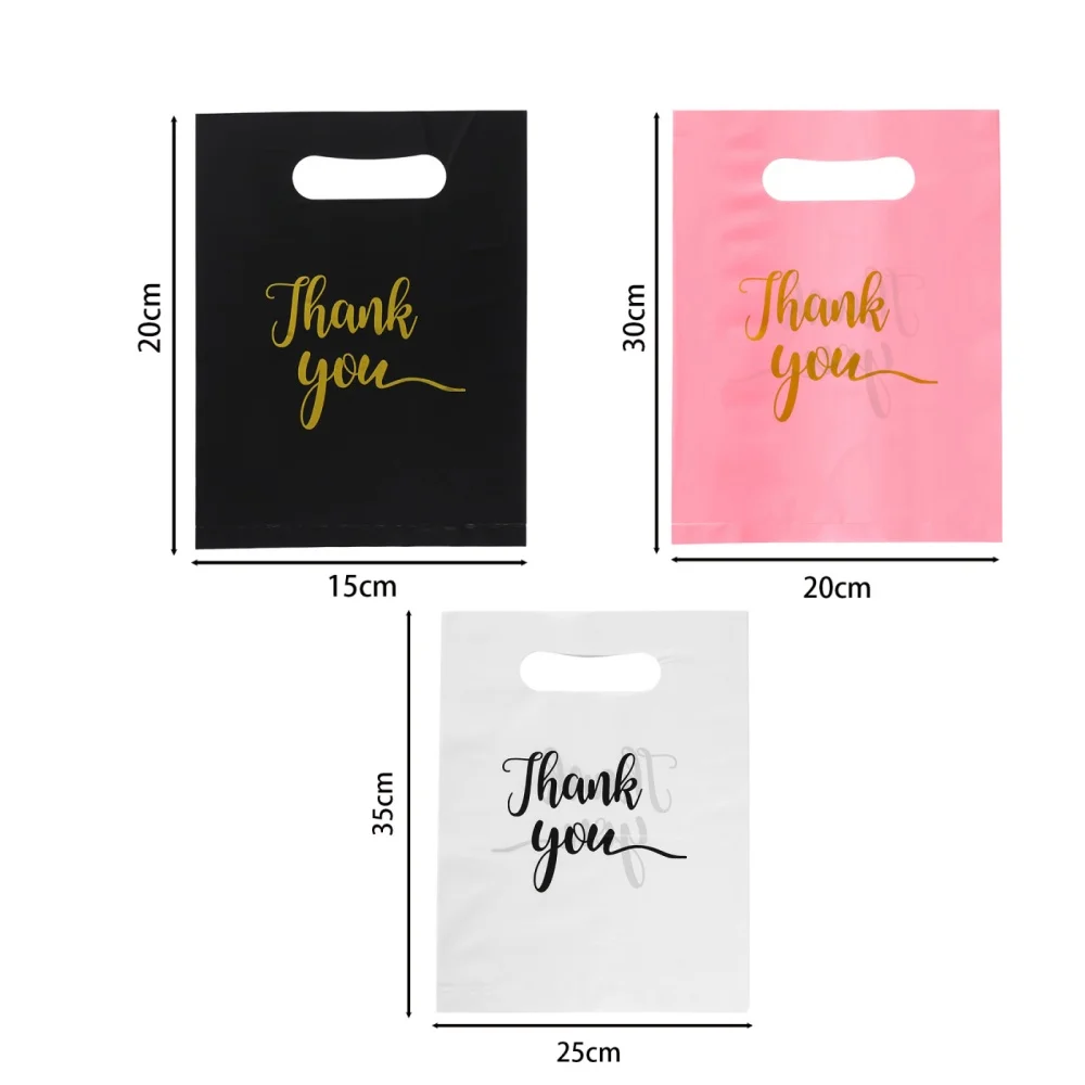 20Pcs/Lot Thank You Gift Bags Plastic Shopping Bag with Handle Poly Die Cut Plastic Merchandise Bag for Retail Small Business