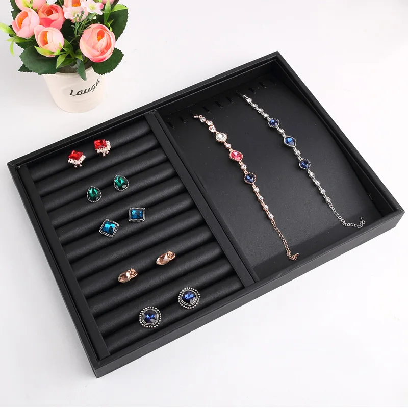 Black/White PU Leather Jewelry Pallet Necklace Tray for Storage Rings Bracelet Exhibition Jewelry Organizer Showcases