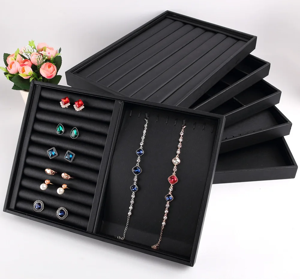 Black/White PU Leather Jewelry Pallet Necklace Tray for Storage Rings Bracelet Exhibition Jewelry Organizer Showcases