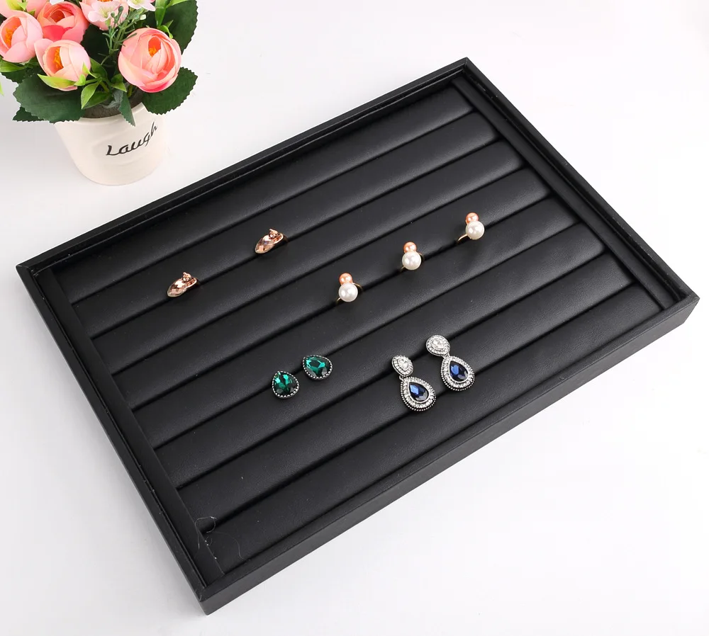 Black/White PU Leather Jewelry Pallet Necklace Tray for Storage Rings Bracelet Exhibition Jewelry Organizer Showcases