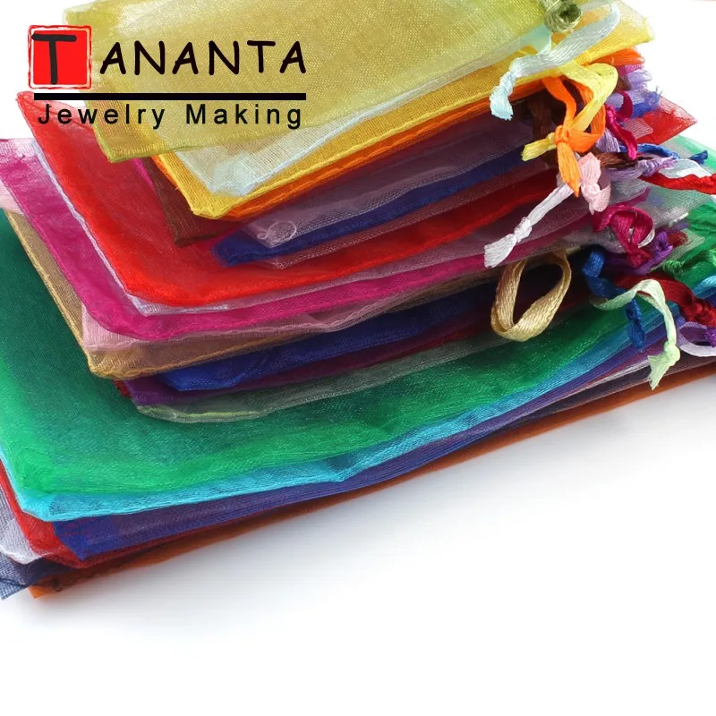 50pcs/lot 7x9cm 9x12cm Colorful Drawstring Organza Bags Jewelry Packaging Bags Wedding Party Decoration Gift Bags Candy Pouches