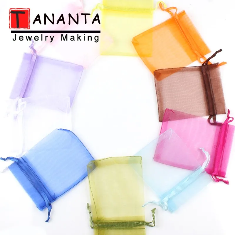 50pcs/lot 7x9cm 9x12cm Colorful Drawstring Organza Bags Jewelry Packaging Bags Wedding Party Decoration Gift Bags Candy Pouches