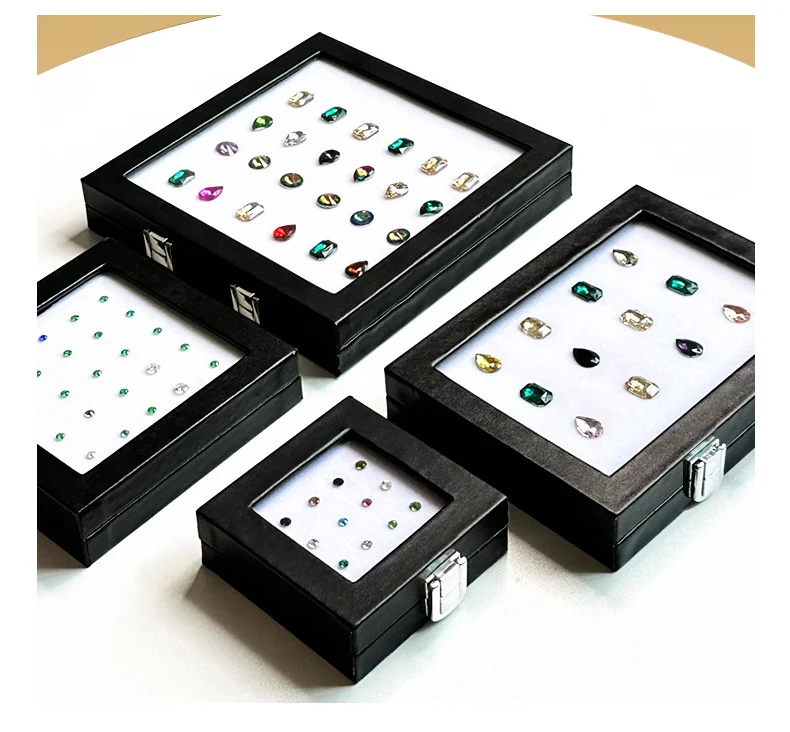 Gemstone Diamond Jewelery Display Storage Transparent Glass Lid Box Pendant Earrings Gem Stone Holder Organizer case