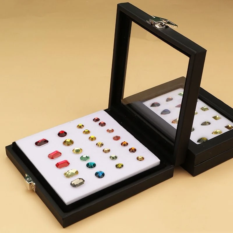 Gemstone Diamond Jewelery Display Storage Transparent Glass Lid Box Pendant Earrings Gem Stone Holder Organizer case
