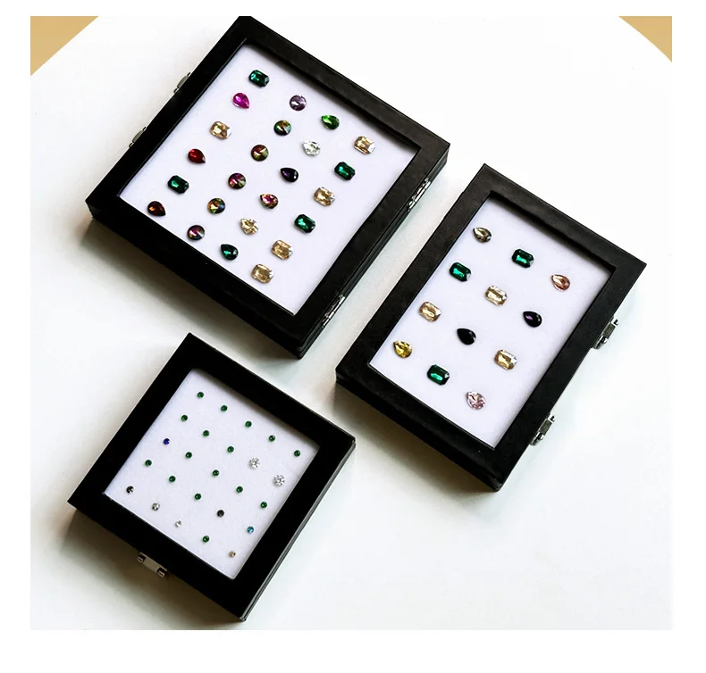 Gemstone Diamond Jewelery Display Storage Transparent Glass Lid Box Pendant Earrings Gem Stone Holder Organizer case