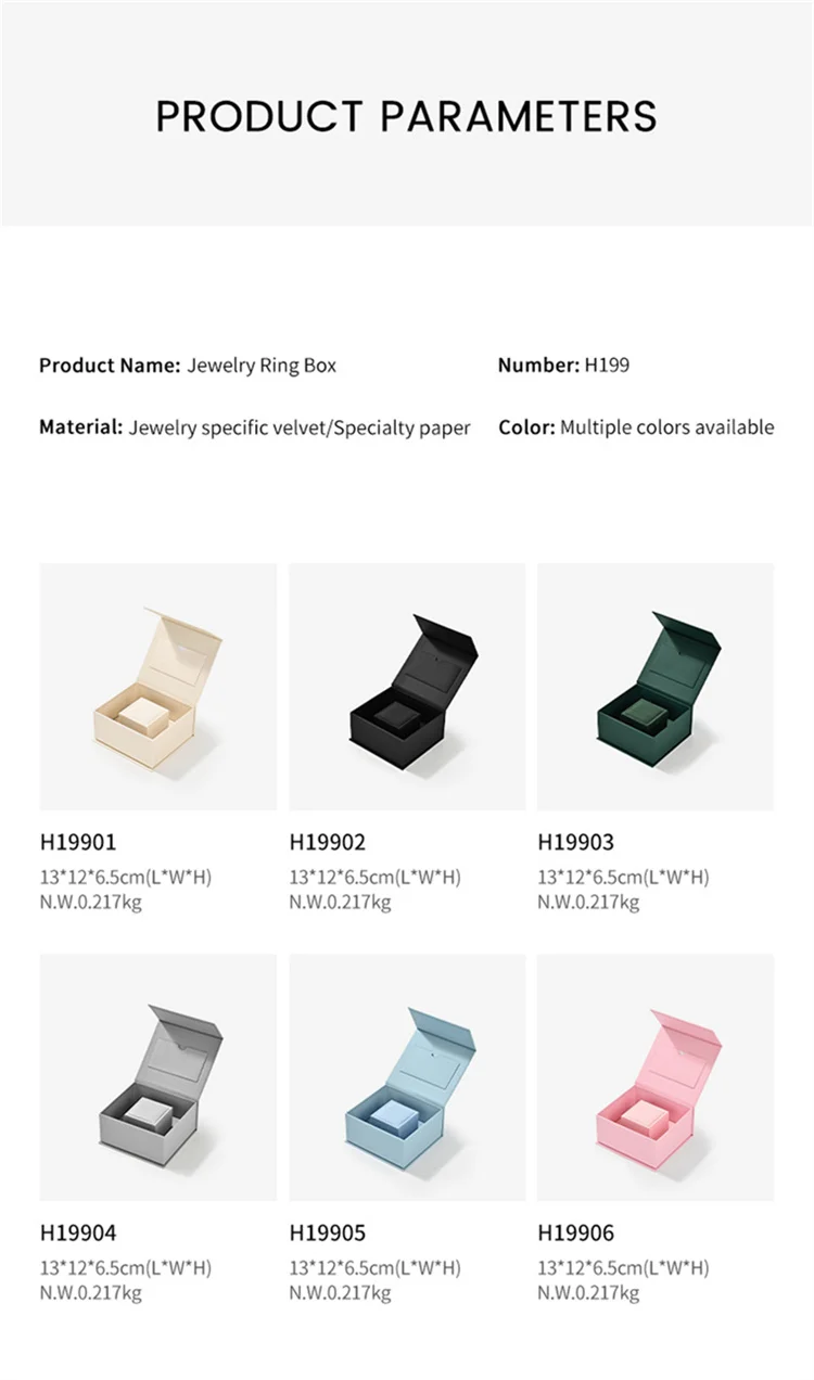 WoodTen Ring Gift Box with Lid Magnetic Jewelry Boxes for Wedding Proposal Gift Birthday Present with Card Velvet Packaging Box