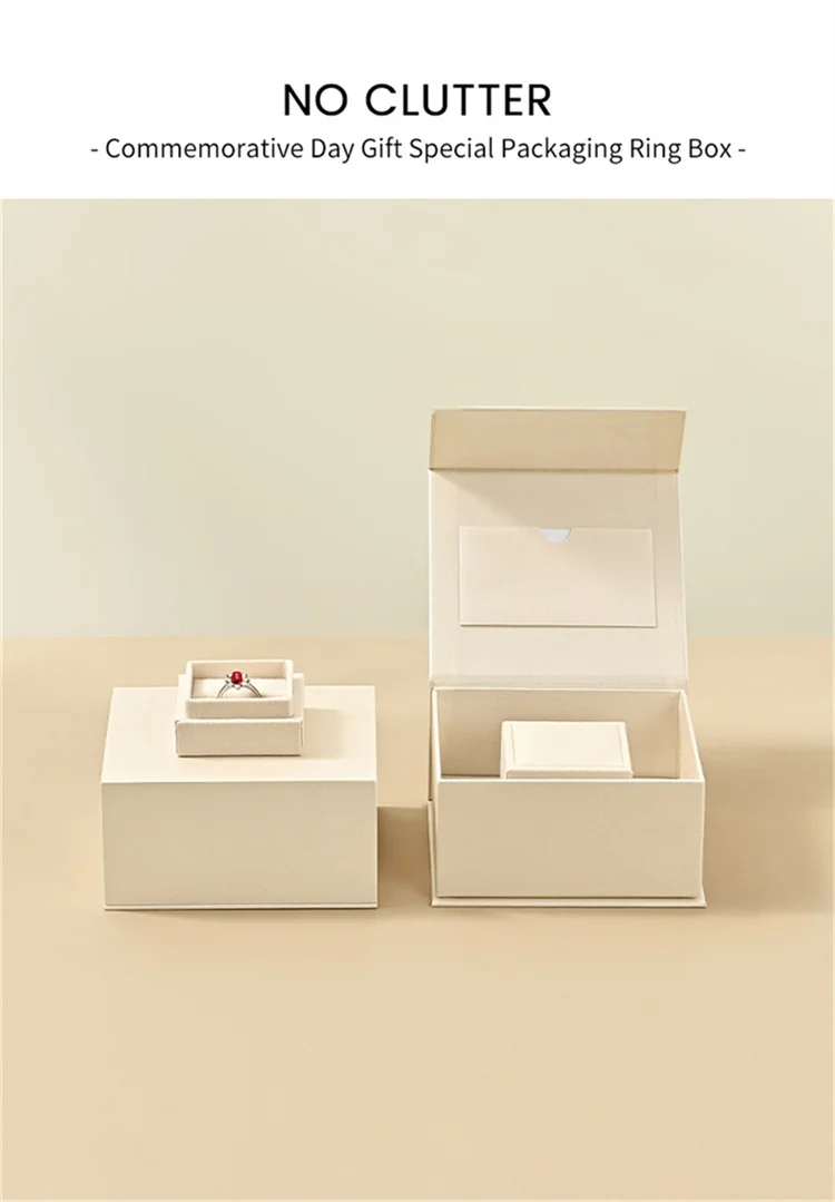 WoodTen Ring Gift Box with Lid Magnetic Jewelry Boxes for Wedding Proposal Gift Birthday Present with Card Velvet Packaging Box