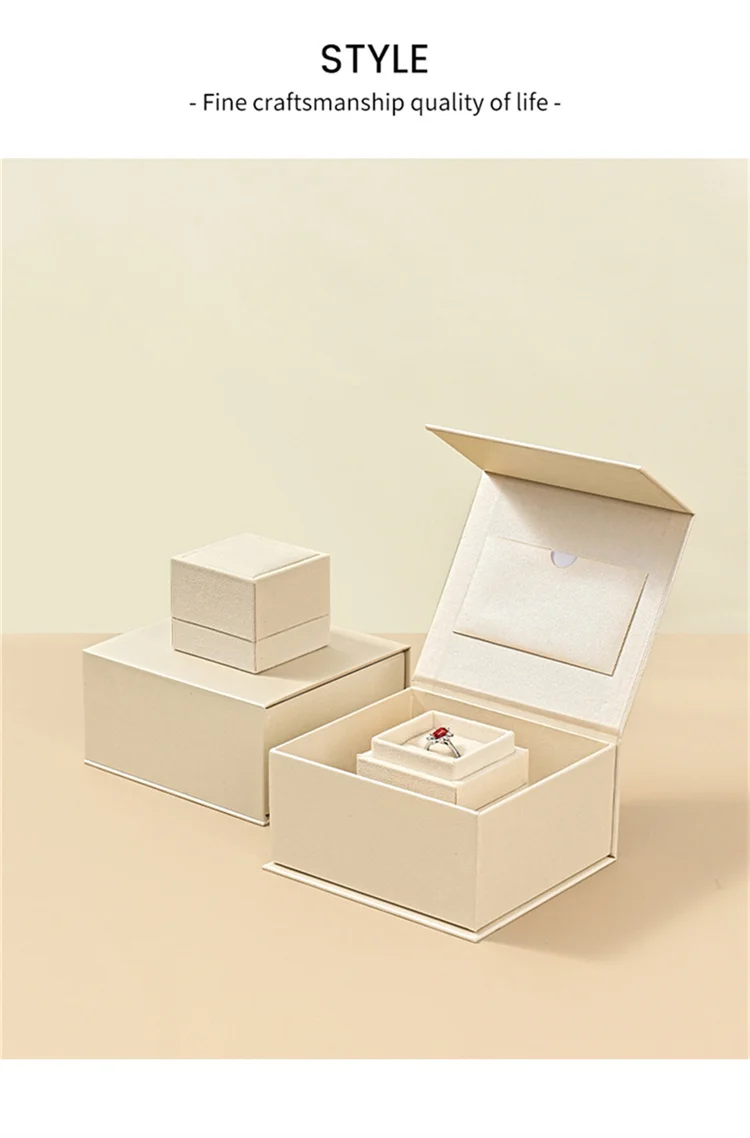 WoodTen Ring Gift Box with Lid Magnetic Jewelry Boxes for Wedding Proposal Gift Birthday Present with Card Velvet Packaging Box