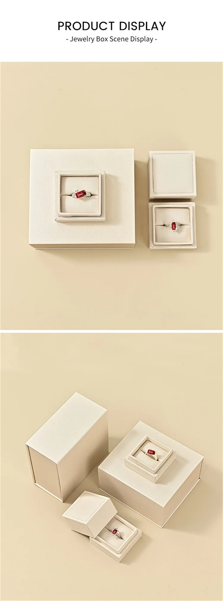 WoodTen Ring Gift Box with Lid Magnetic Jewelry Boxes for Wedding Proposal Gift Birthday Present with Card Velvet Packaging Box