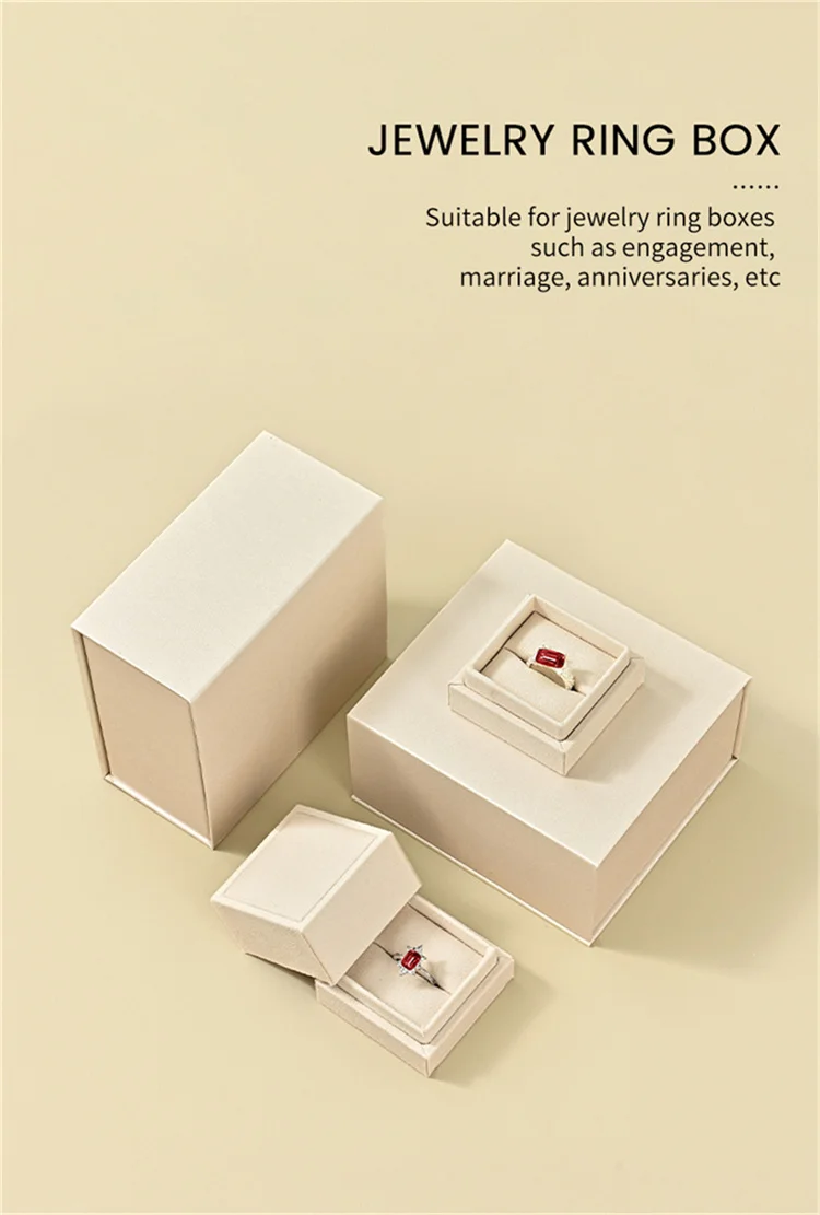 WoodTen Ring Gift Box with Lid Magnetic Jewelry Boxes for Wedding Proposal Gift Birthday Present with Card Velvet Packaging Box