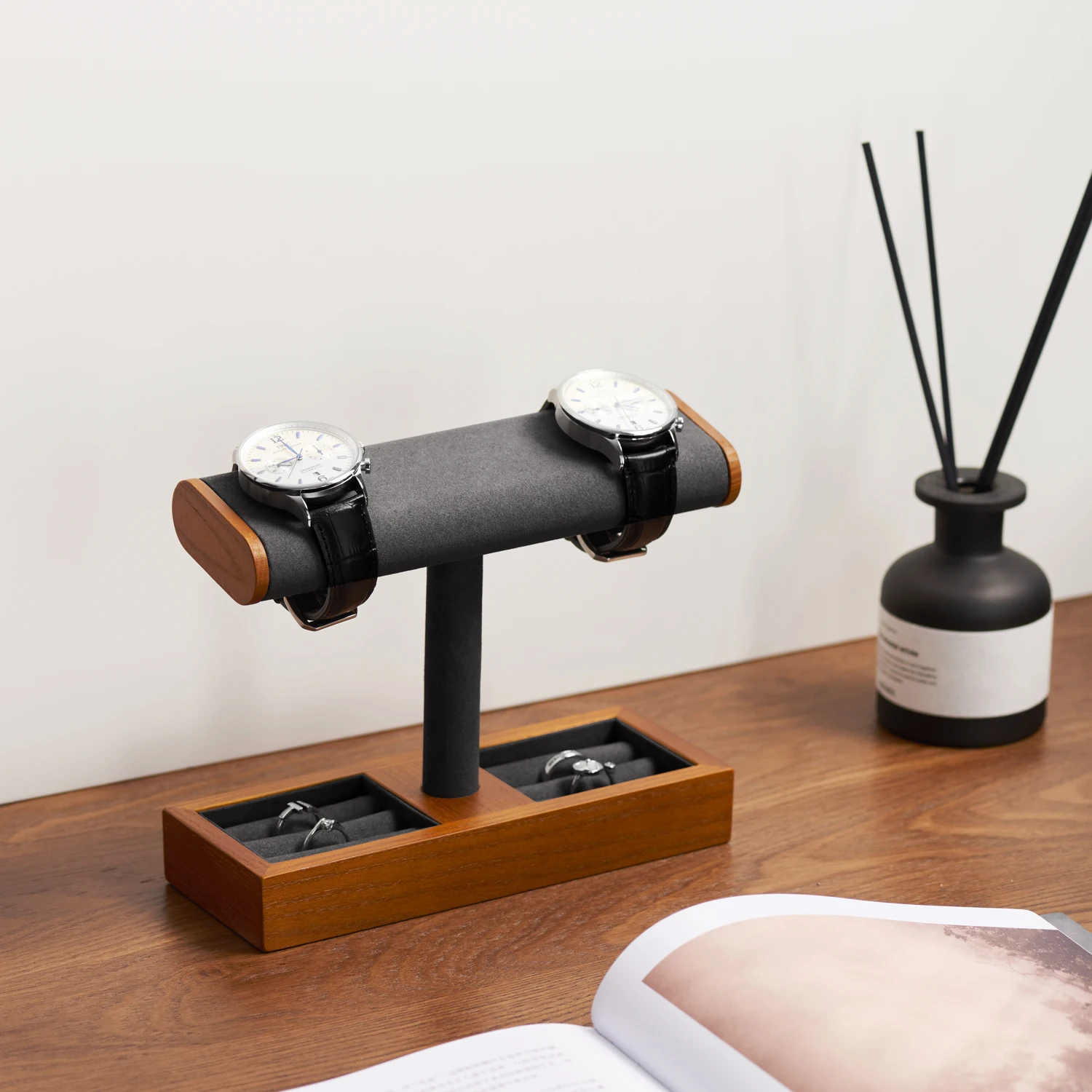 Luxury Wooden Multifunctional Jewelry Organizer with Watch Display Stand Classified Storage for Exquisite Jewelry & Watch Holder