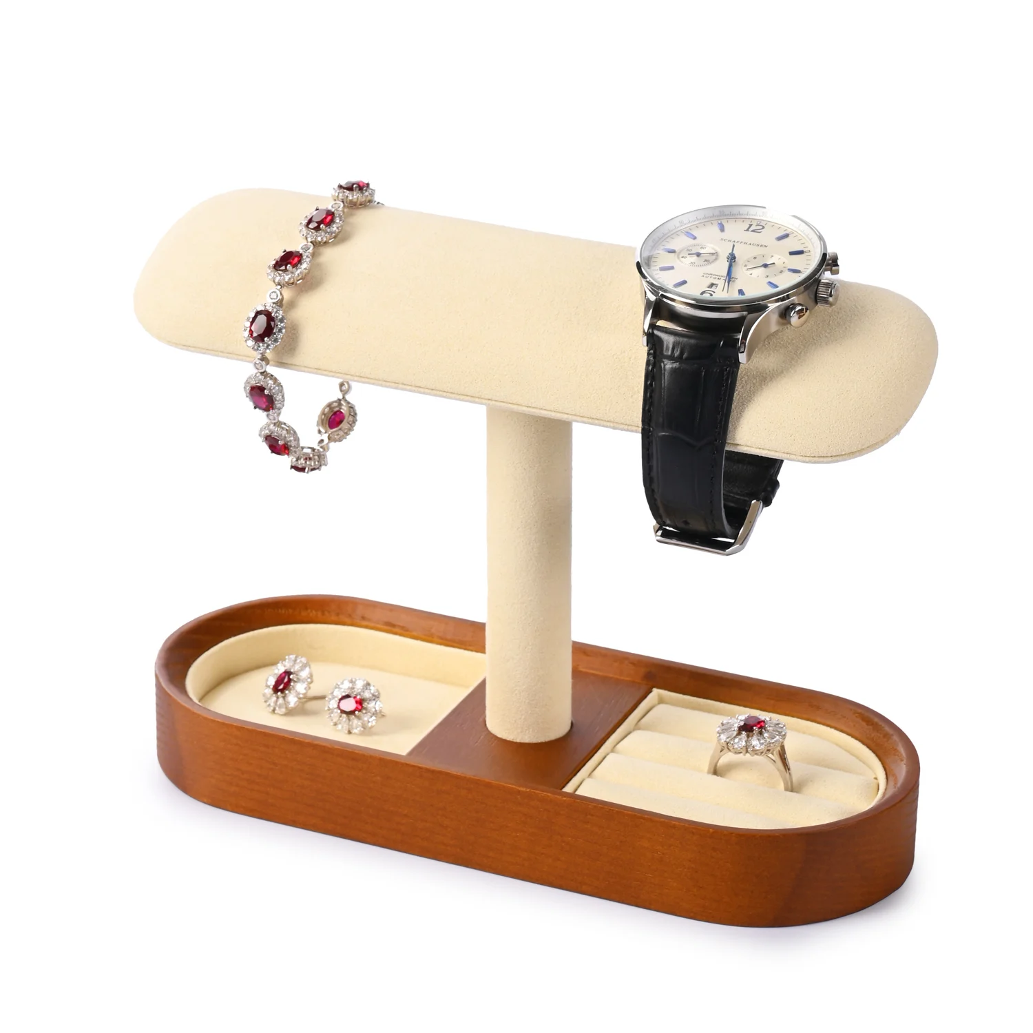 Luxury Wooden Multifunctional Jewelry Organizer with Watch Display Stand Classified Storage for Exquisite Jewelry & Watch Holder