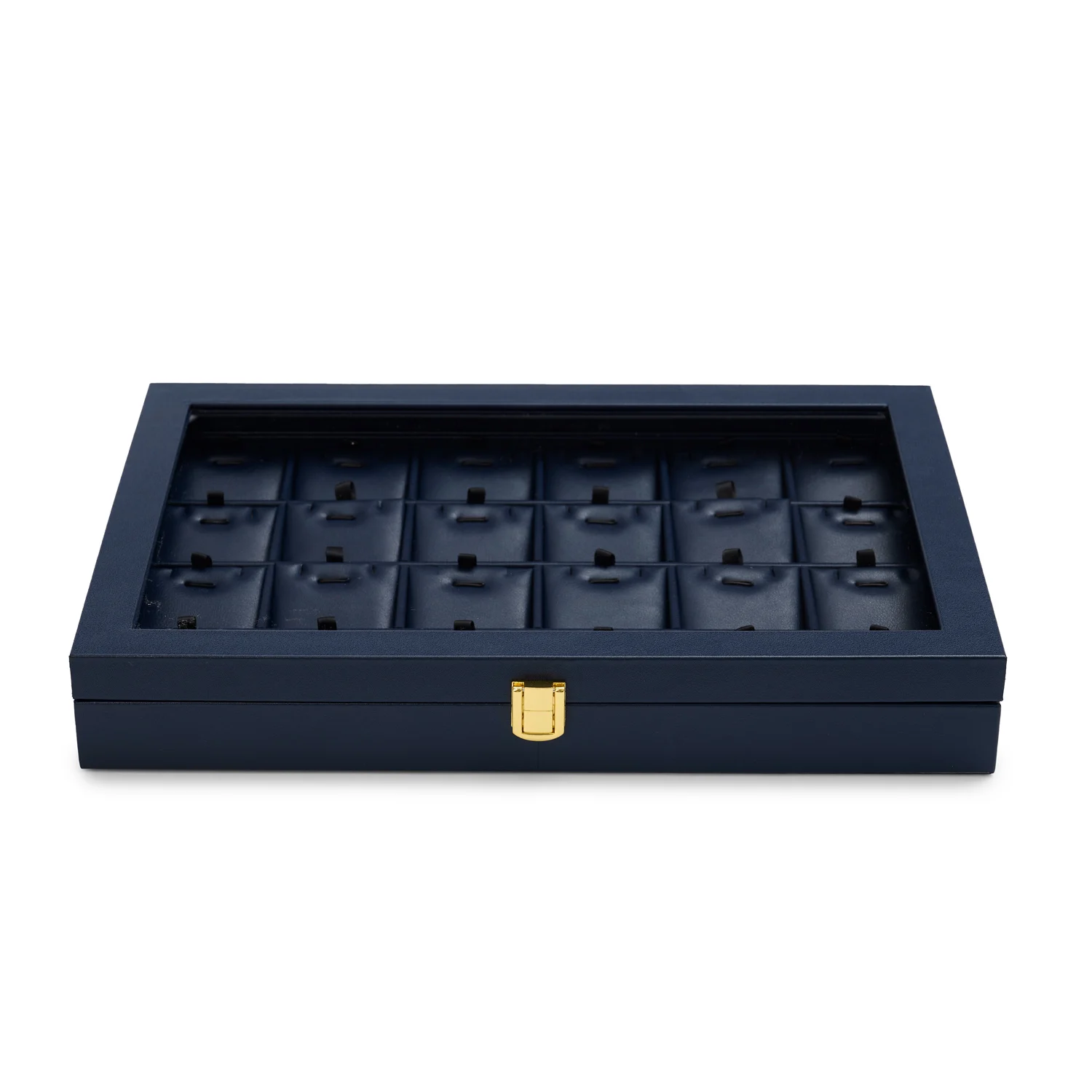 Oirlv Blue Jewelry Organizer Tray Acrylic Lid Premium Leather Jewelry Box Transparent Lid Drawer Insert Jewelry Display Case