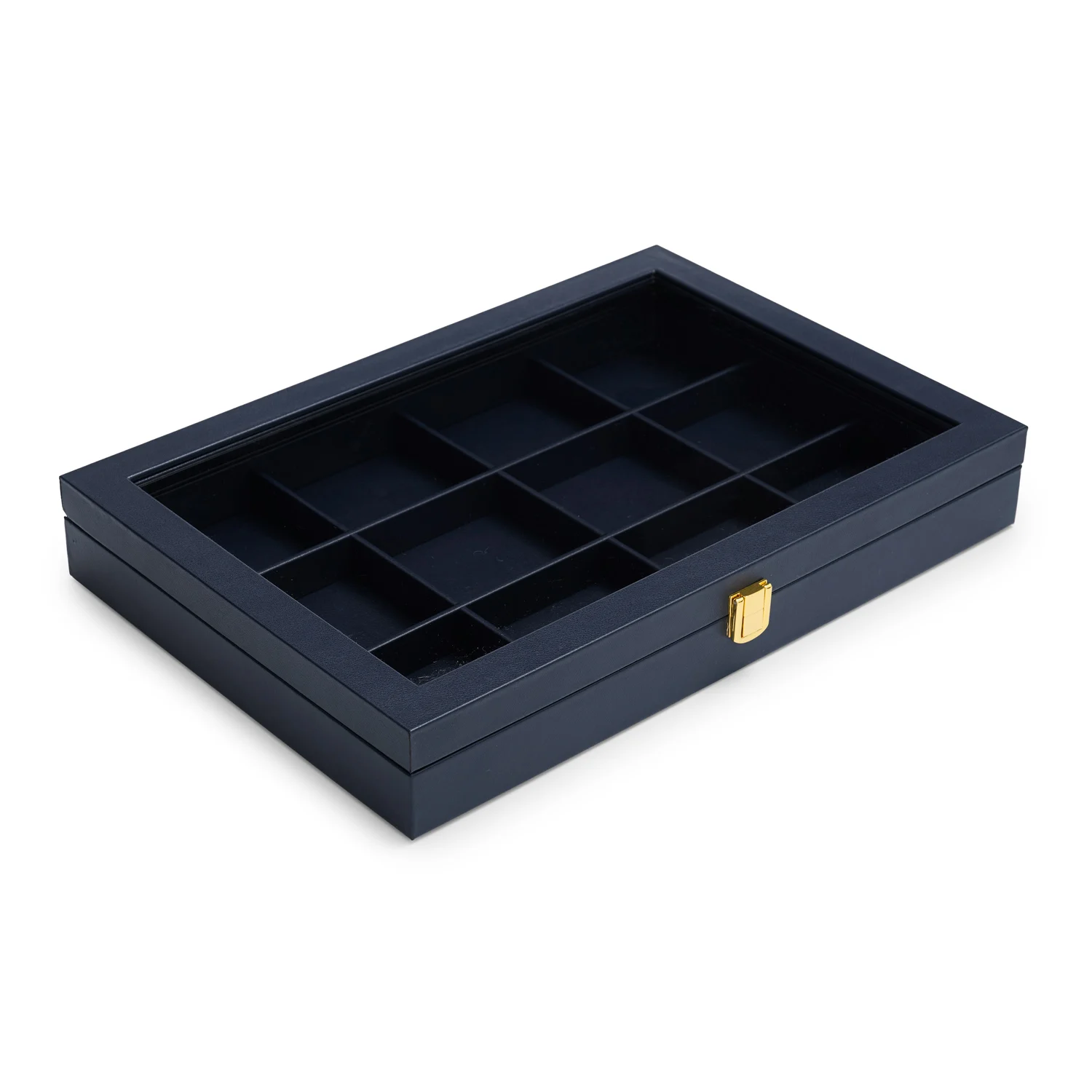 Oirlv Blue Jewelry Organizer Tray Acrylic Lid Premium Leather Jewelry Box Transparent Lid Drawer Insert Jewelry Display Case