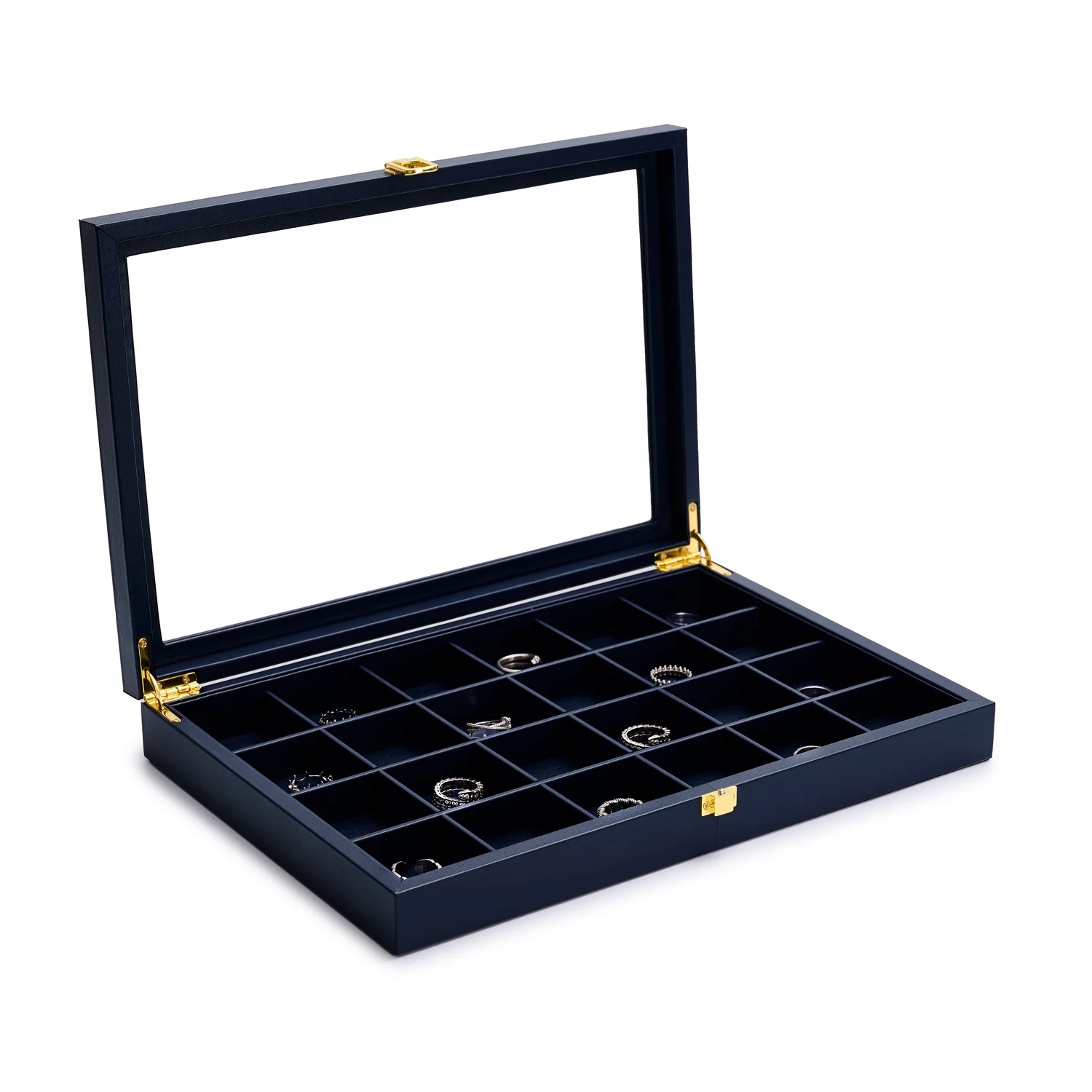 Oirlv Blue Jewelry Organizer Tray Acrylic Lid Premium Leather Jewelry Box Transparent Lid Drawer Insert Jewelry Display Case