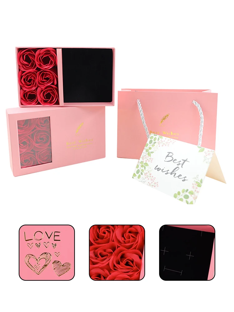 Jewelry Box Immortal Flower Jewelry Box Roses Window Valentine's Day Mother's Day Gift Box Ring Earrings Pendant Necklace Box