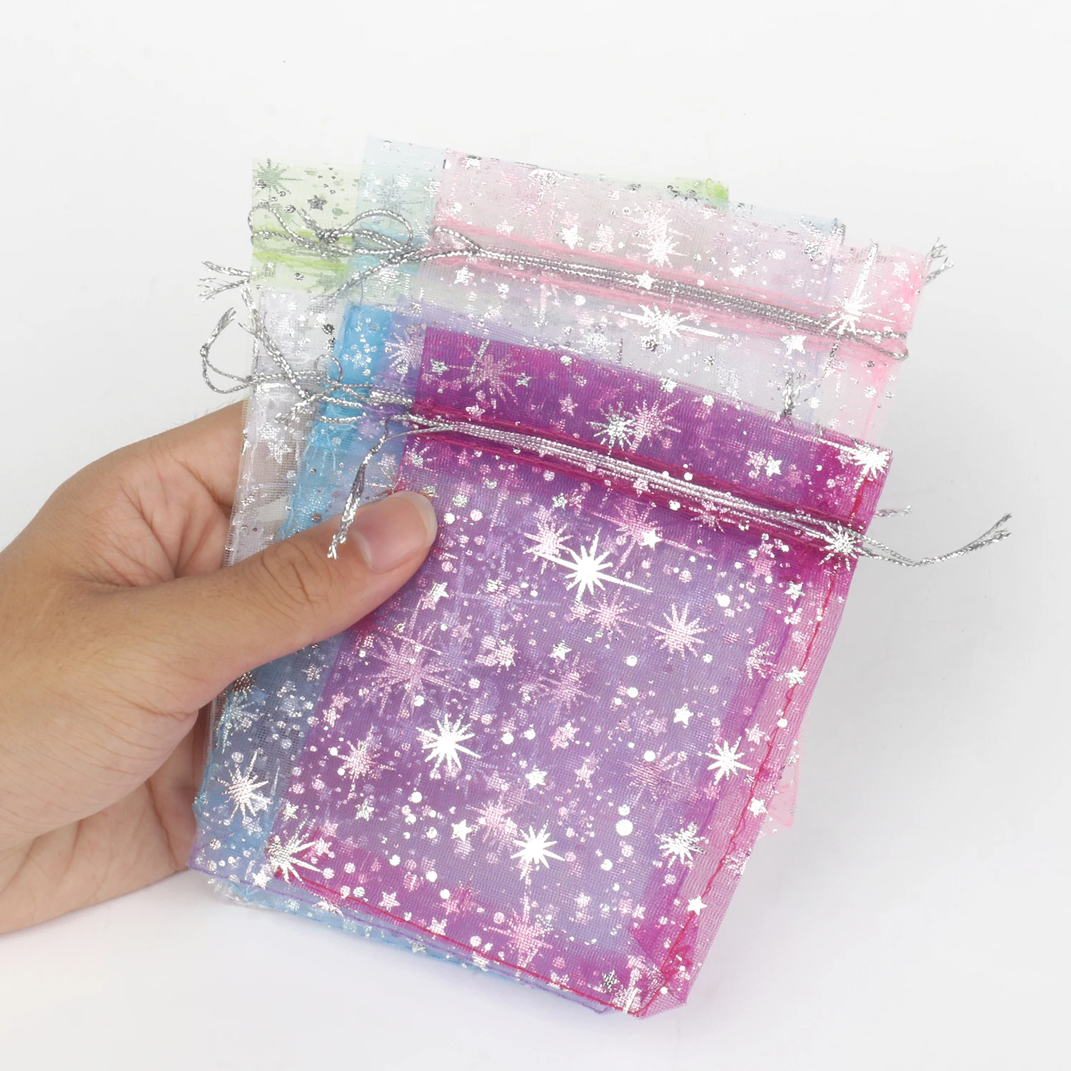 50Pcs/lot Gypsophila Jewelry Bags Organza Bag Jewelry Tulle Drawstring Bag For Packaging Display & Jewelry Pouches Wedding Gift