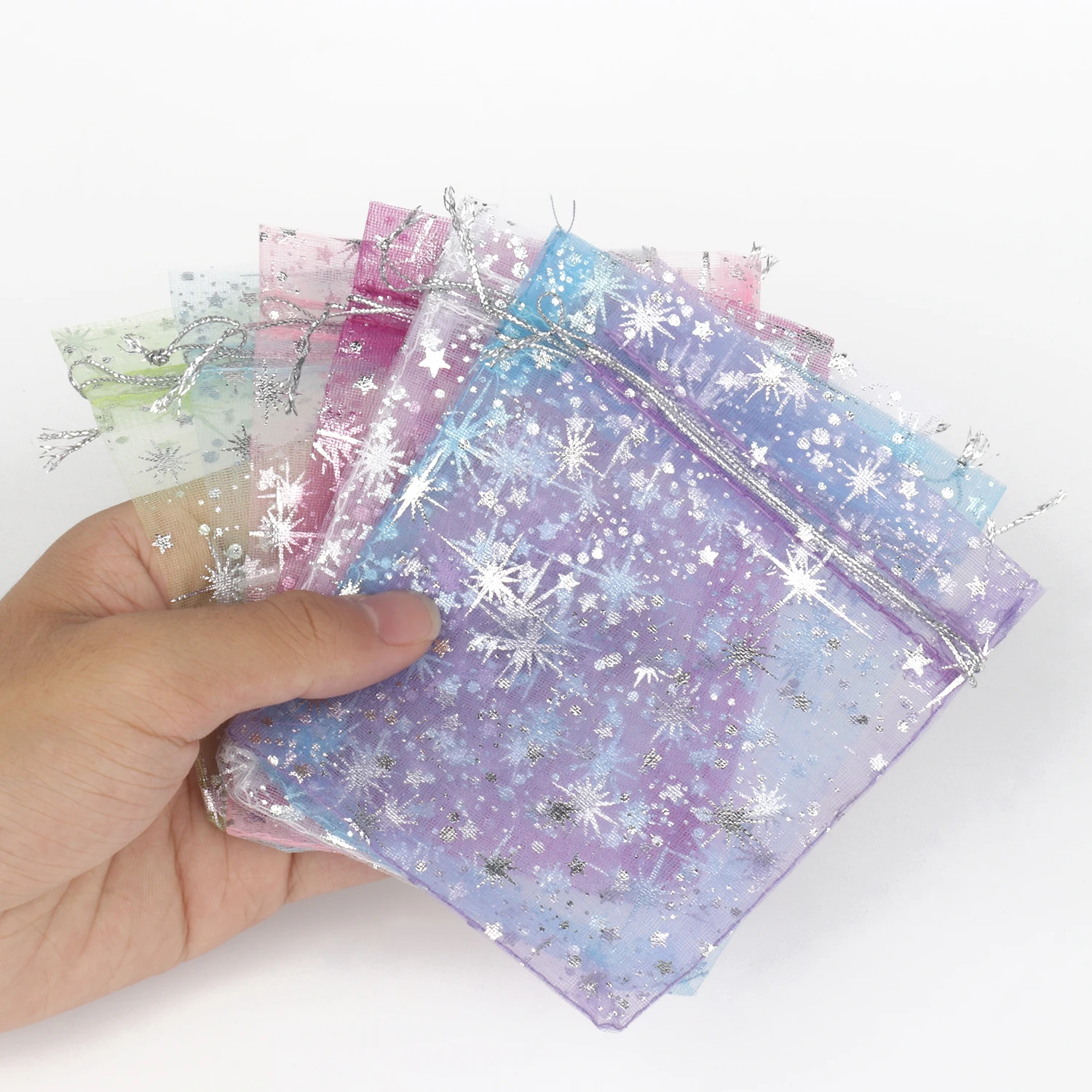 50Pcs/lot Gypsophila Jewelry Bags Organza Bag Jewelry Tulle Drawstring Bag For Packaging Display & Jewelry Pouches Wedding Gift