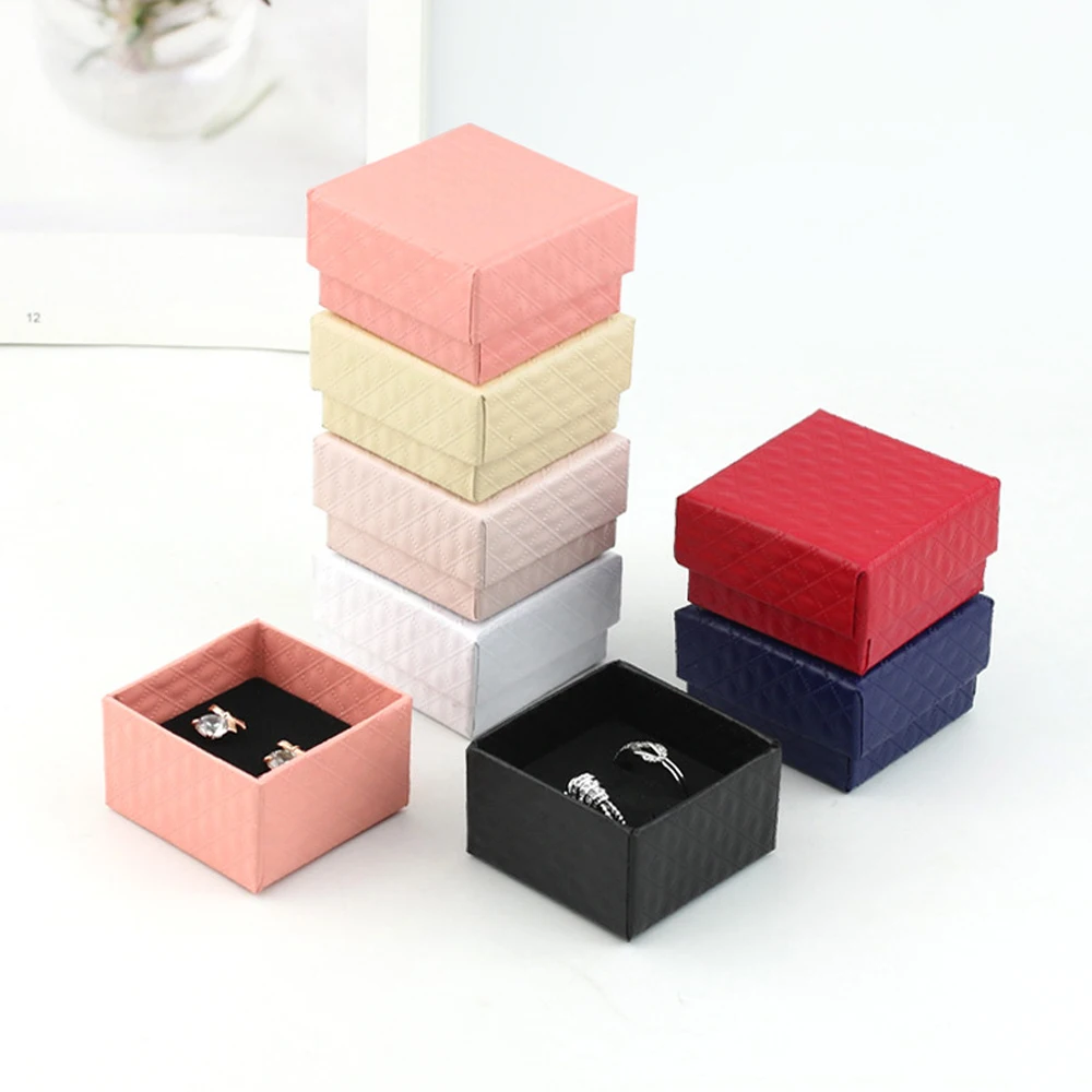 5Pcs 5x5x3cm Jewelry Gift Box Ring Earring Organizer Display Stud Packaging Travel Accessories Black Sponge Case Wedding Favors