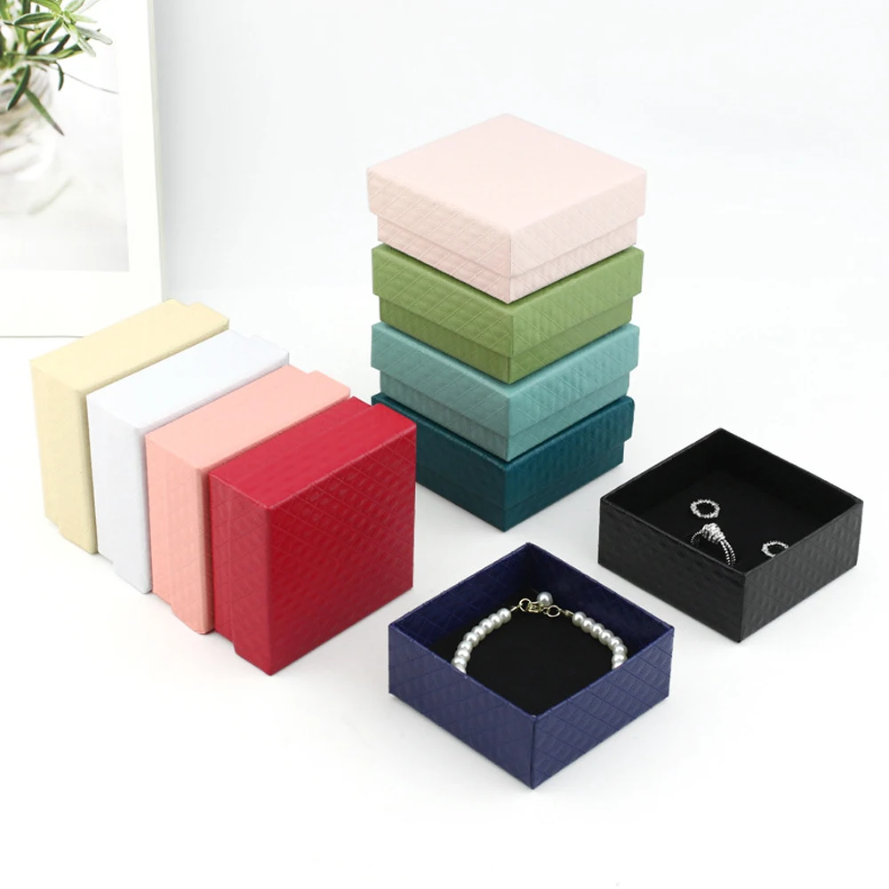5Pcs 5x5x3cm Jewelry Gift Box Ring Earring Organizer Display Stud Packaging Travel Accessories Black Sponge Case Wedding Favors