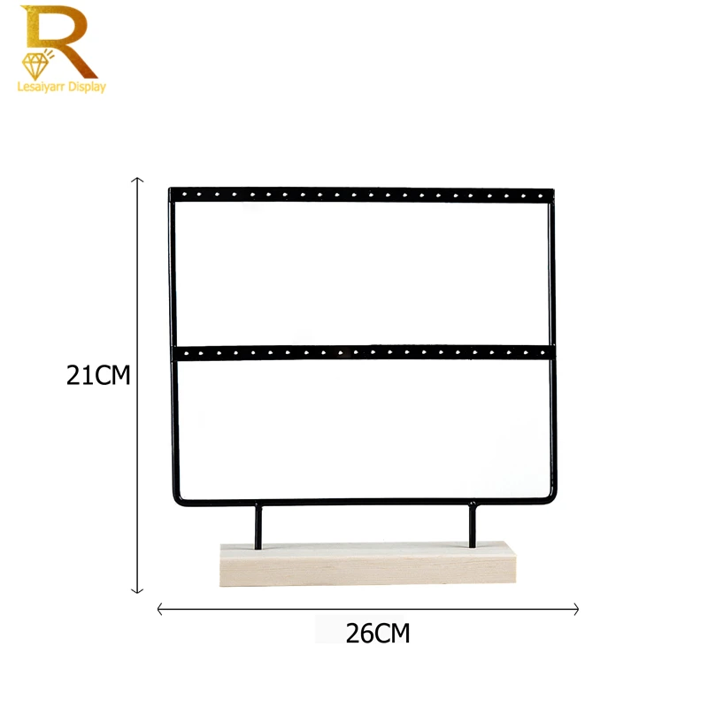 Luxury Countertop Pendant Earrings Display Stand Metal Hanger Solid Wood Piercing Jewelry Ear Studs Hanging Holder Storage Rack