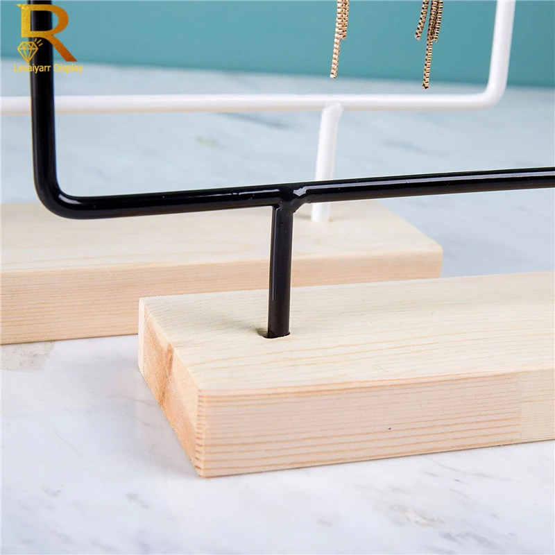 Luxury Countertop Pendant Earrings Display Stand Metal Hanger Solid Wood Piercing Jewelry Ear Studs Hanging Holder Storage Rack