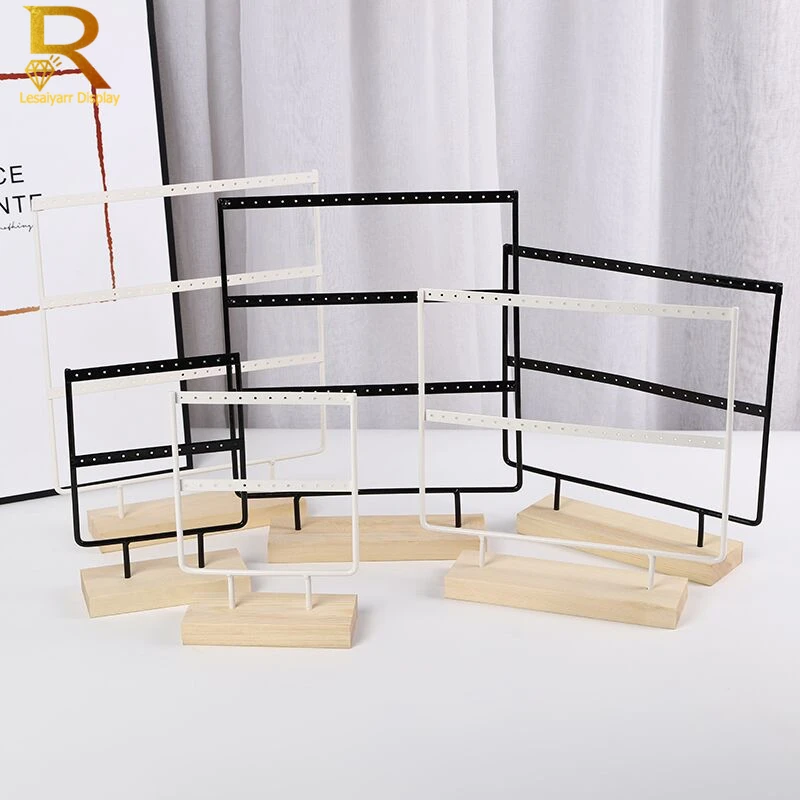 Luxury Countertop Pendant Earrings Display Stand Metal Hanger Solid Wood Piercing Jewelry Ear Studs Hanging Holder Storage Rack