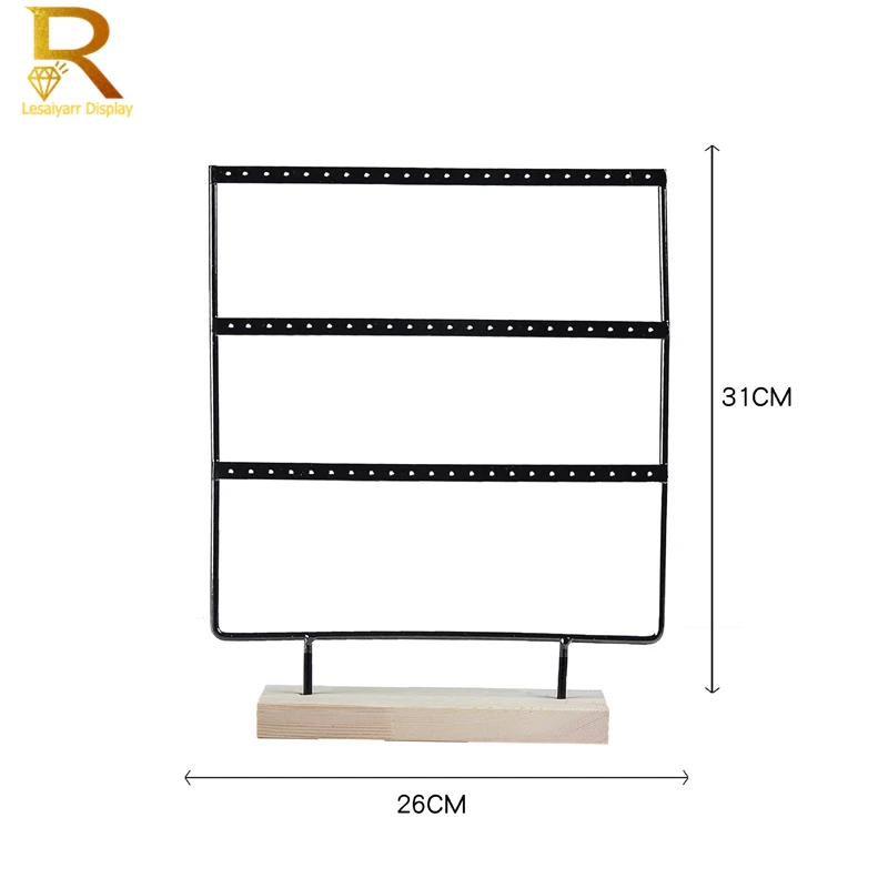 Luxury Countertop Pendant Earrings Display Stand Metal Hanger Solid Wood Piercing Jewelry Ear Studs Hanging Holder Storage Rack