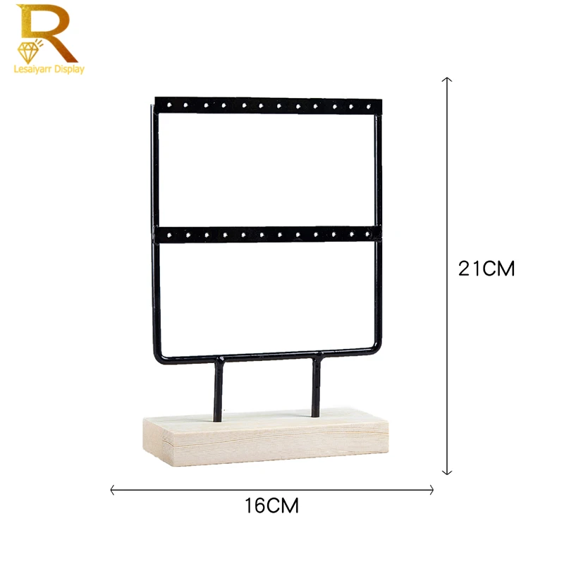 Luxury Countertop Pendant Earrings Display Stand Metal Hanger Solid Wood Piercing Jewelry Ear Studs Hanging Holder Storage Rack
