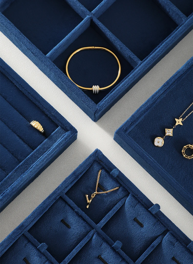 Yinbeini Velvet Ring Earring Bracelet Necklace Display Tray Table Top Stackable Drawer Storage Jewelry Organizer Tray P038