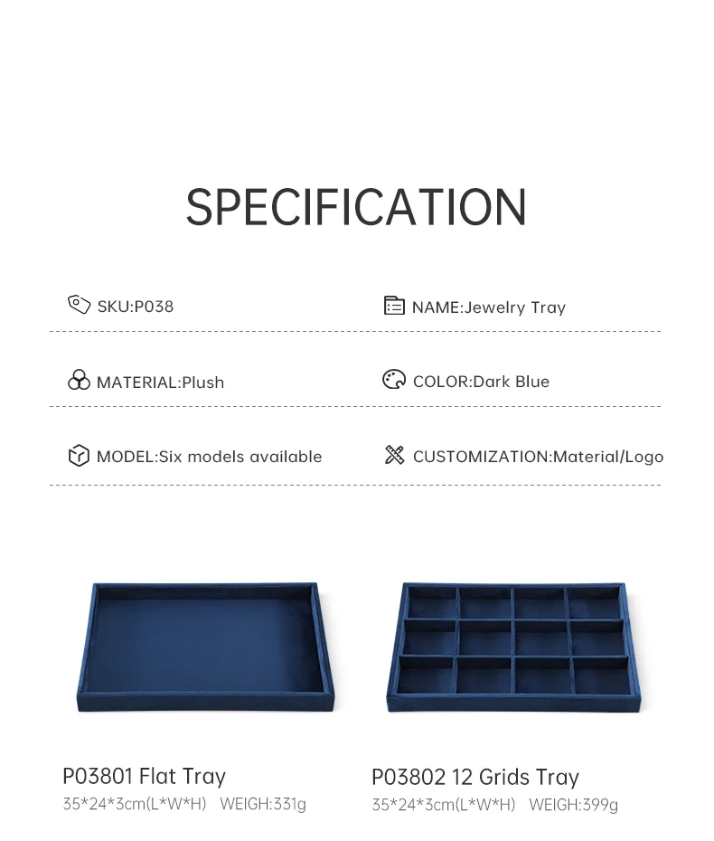 Yinbeini Velvet Ring Earring Bracelet Necklace Display Tray Table Top Stackable Drawer Storage Jewelry Organizer Tray P038