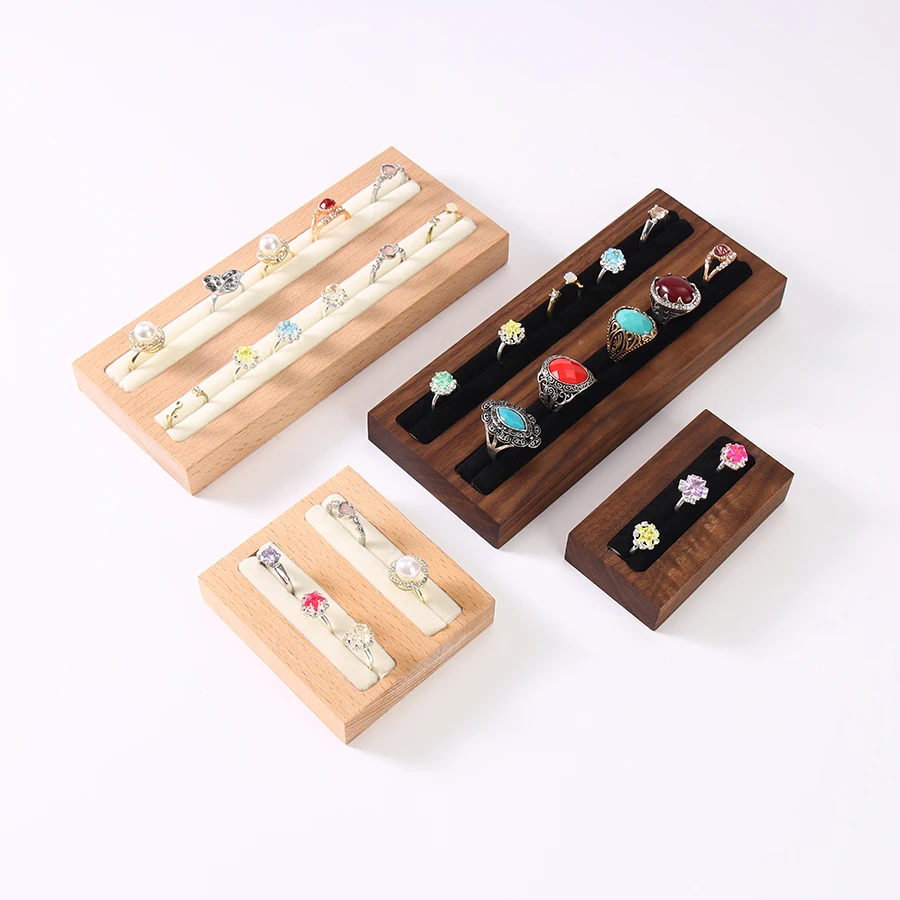 Walnut and Beech Wood Ring Display Tray, Fashionable High-end Accessory Display Stand Holder, Black Beige Ring Storage Rack