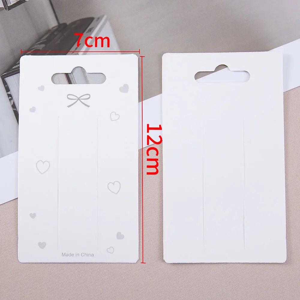 50pcs/lot 12x7cm White Bowknot Display Cards Kraft Paper Card for DIY Jewelry Hair Clips Hairpins Packaging Tags Retail Label