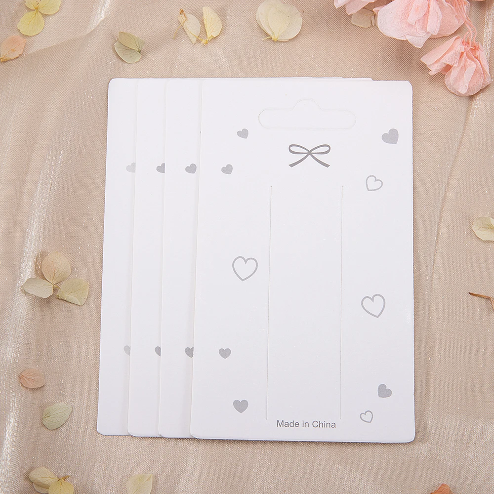 50pcs/lot 12x7cm White Bowknot Display Cards Kraft Paper Card for DIY Jewelry Hair Clips Hairpins Packaging Tags Retail Label