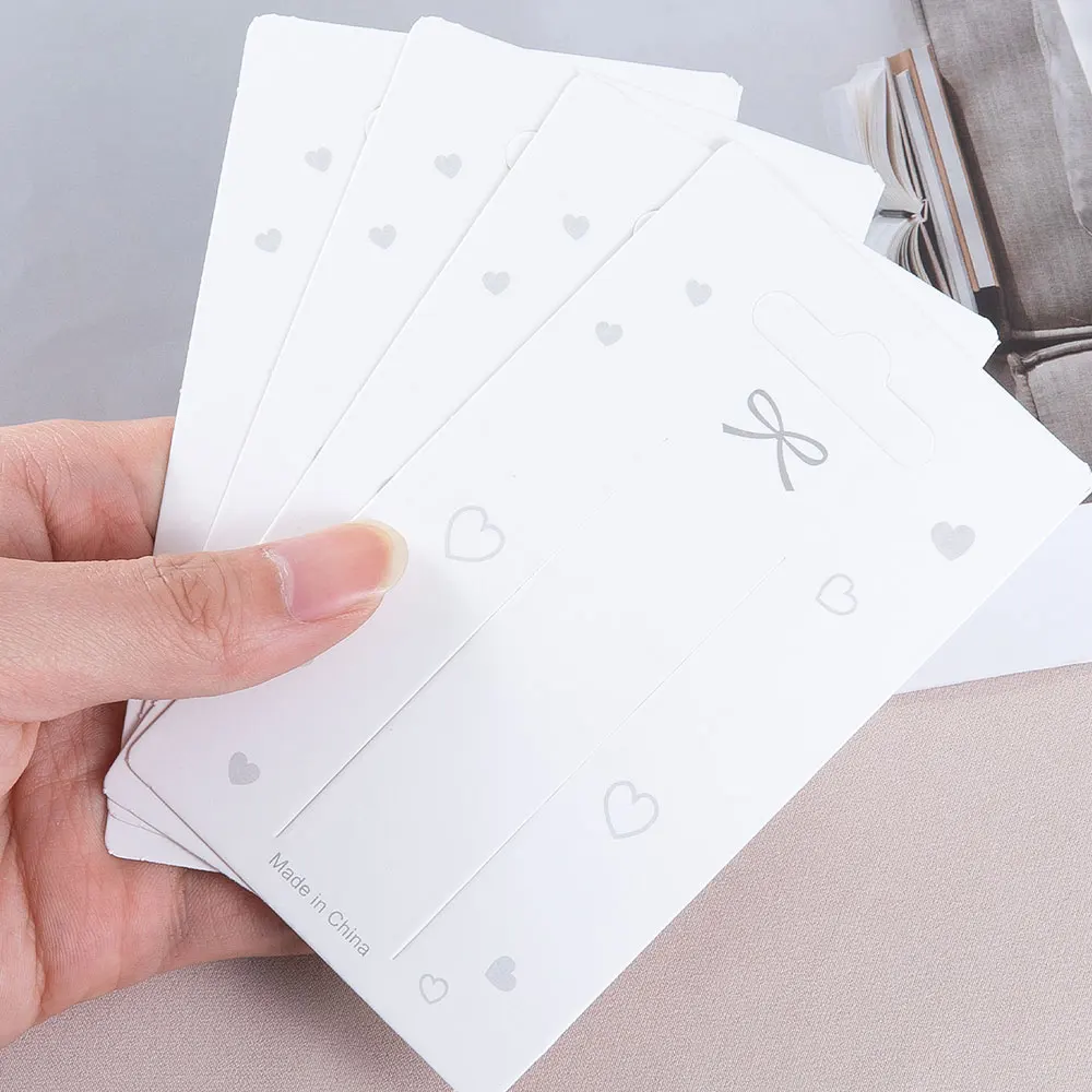 50pcs/lot 12x7cm White Bowknot Display Cards Kraft Paper Card for DIY Jewelry Hair Clips Hairpins Packaging Tags Retail Label