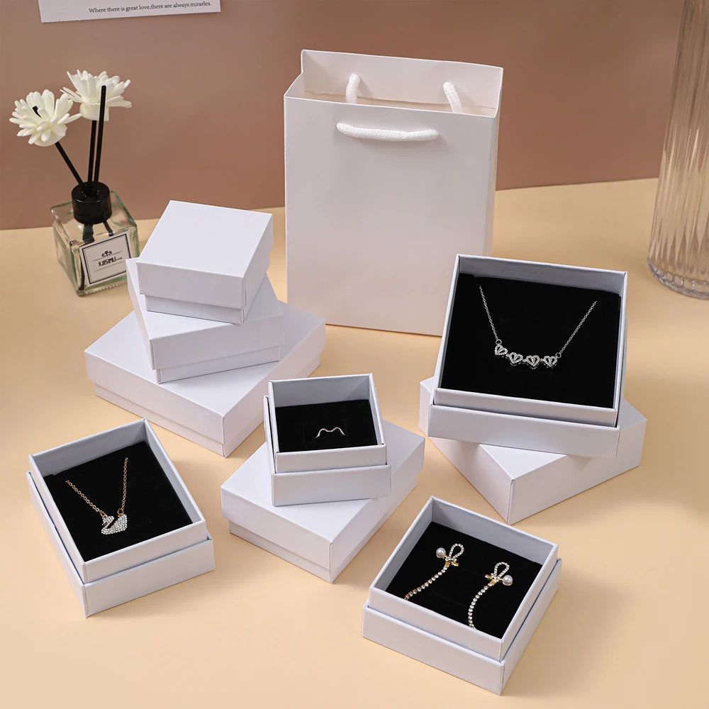 10Pcs Elegant Jewelry Paper Box Kraft Gift Bag Packaging Earrings Rings Necklace Pendant Bracelet Brooch Watch Crystal Organizer