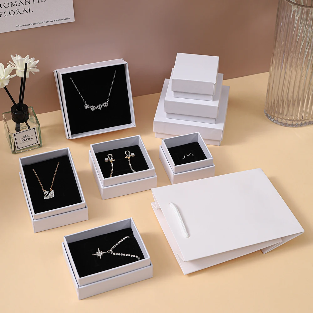 10Pcs Elegant Jewelry Paper Box Kraft Gift Bag Packaging Earrings Rings Necklace Pendant Bracelet Brooch Watch Crystal Organizer