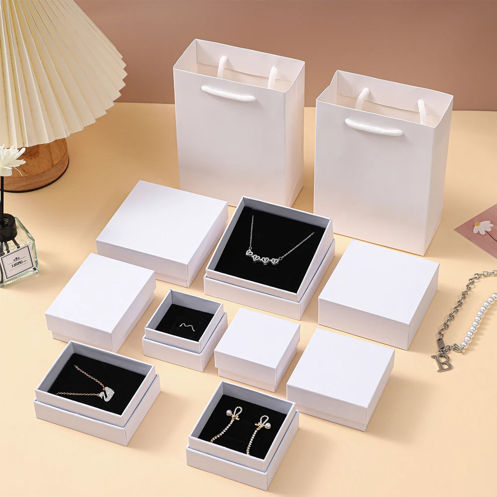 10Pcs Elegant Jewelry Paper Box Kraft Gift Bag Packaging Earrings Rings Necklace Pendant Bracelet Brooch Watch Crystal Organizer