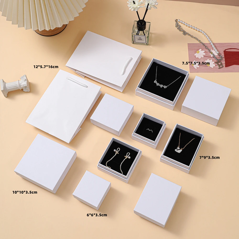 10Pcs Elegant Jewelry Paper Box Kraft Gift Bag Packaging Earrings Rings Necklace Pendant Bracelet Brooch Watch Crystal Organizer
