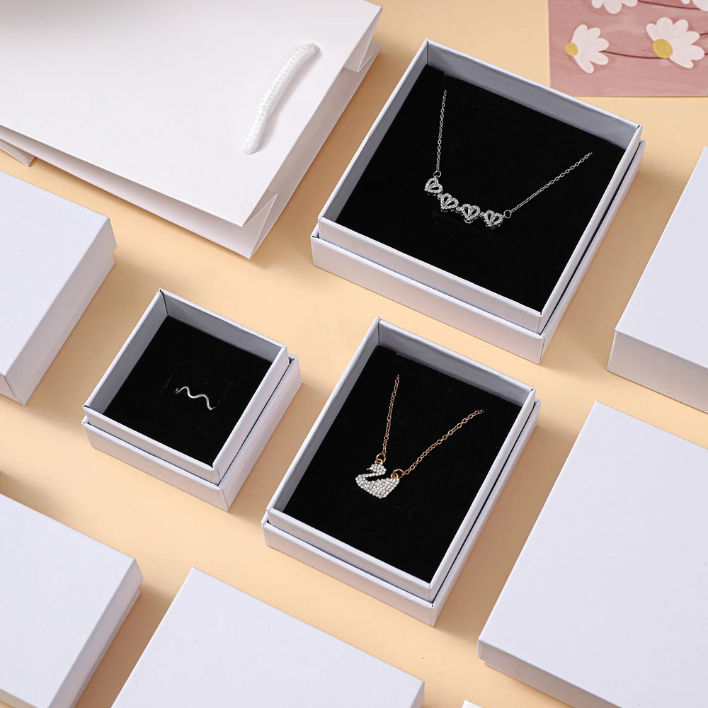 10Pcs Elegant Jewelry Paper Box Kraft Gift Bag Packaging Earrings Rings Necklace Pendant Bracelet Brooch Watch Crystal Organizer