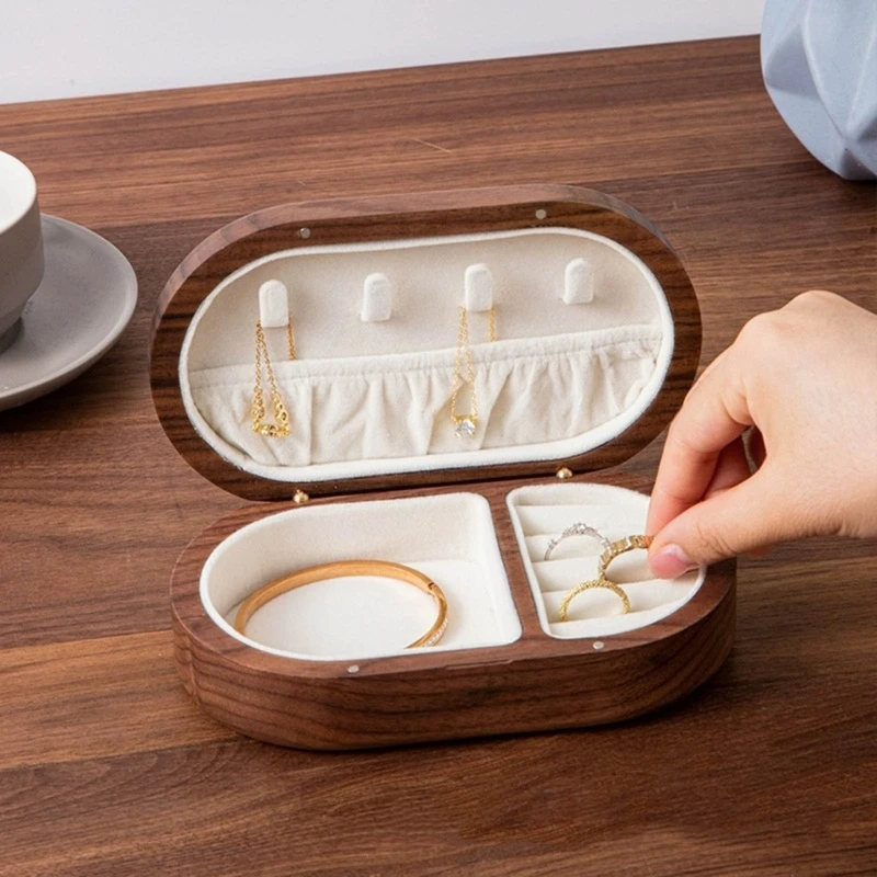 Travel Retro Wooden Jewelry Box Packing Wedding Ring Necklace Bracelet Organizer Women Men Display Box Gift for Couple