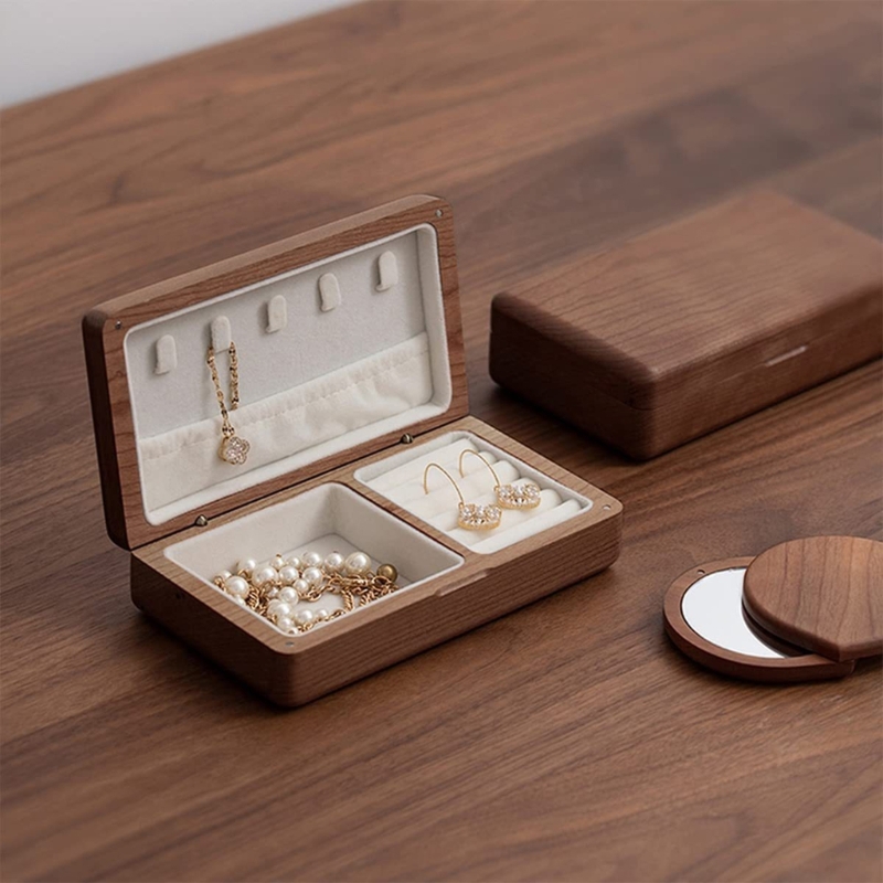 Travel Retro Wooden Jewelry Box Packing Wedding Ring Necklace Bracelet Organizer Women Men Display Box Gift for Couple