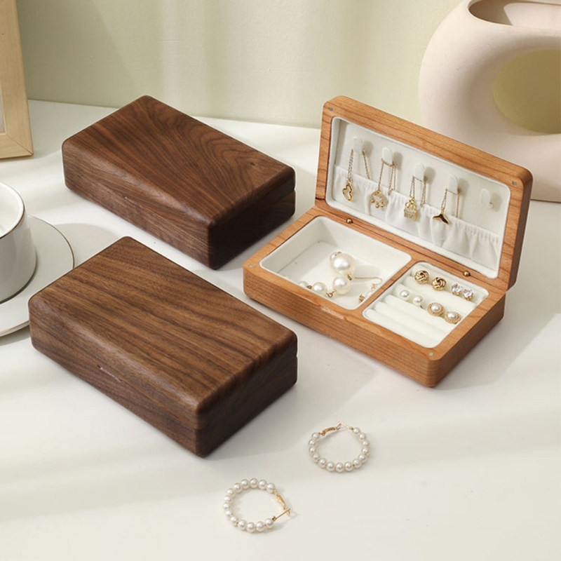 Travel Retro Wooden Jewelry Box Packing Wedding Ring Necklace Bracelet Organizer Women Men Display Box Gift for Couple