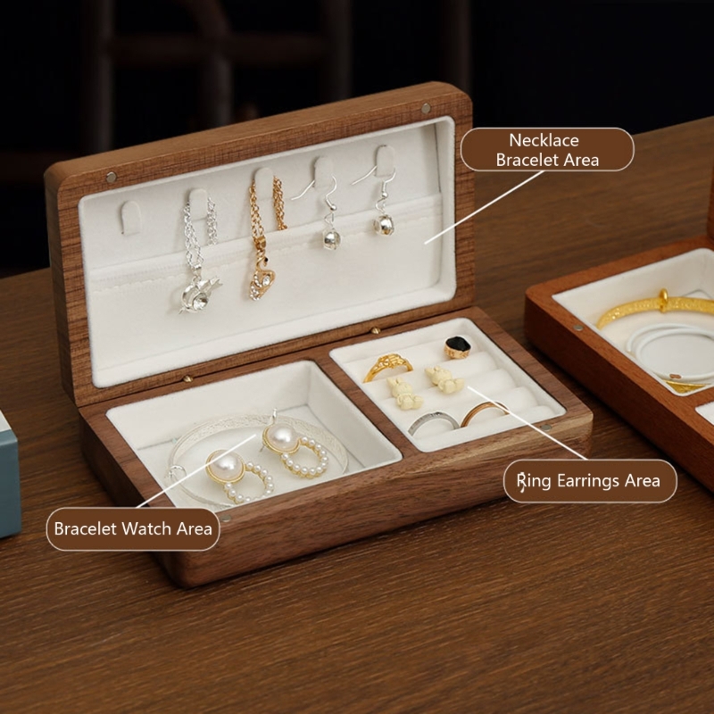 Travel Retro Wooden Jewelry Box Packing Wedding Ring Necklace Bracelet Organizer Women Men Display Box Gift for Couple