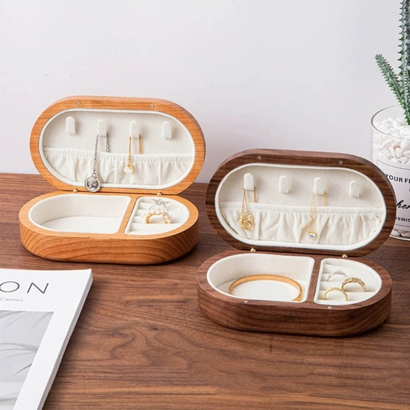 Travel Retro Wooden Jewelry Box Packing Wedding Ring Necklace Bracelet Organizer Women Men Display Box Gift for Couple