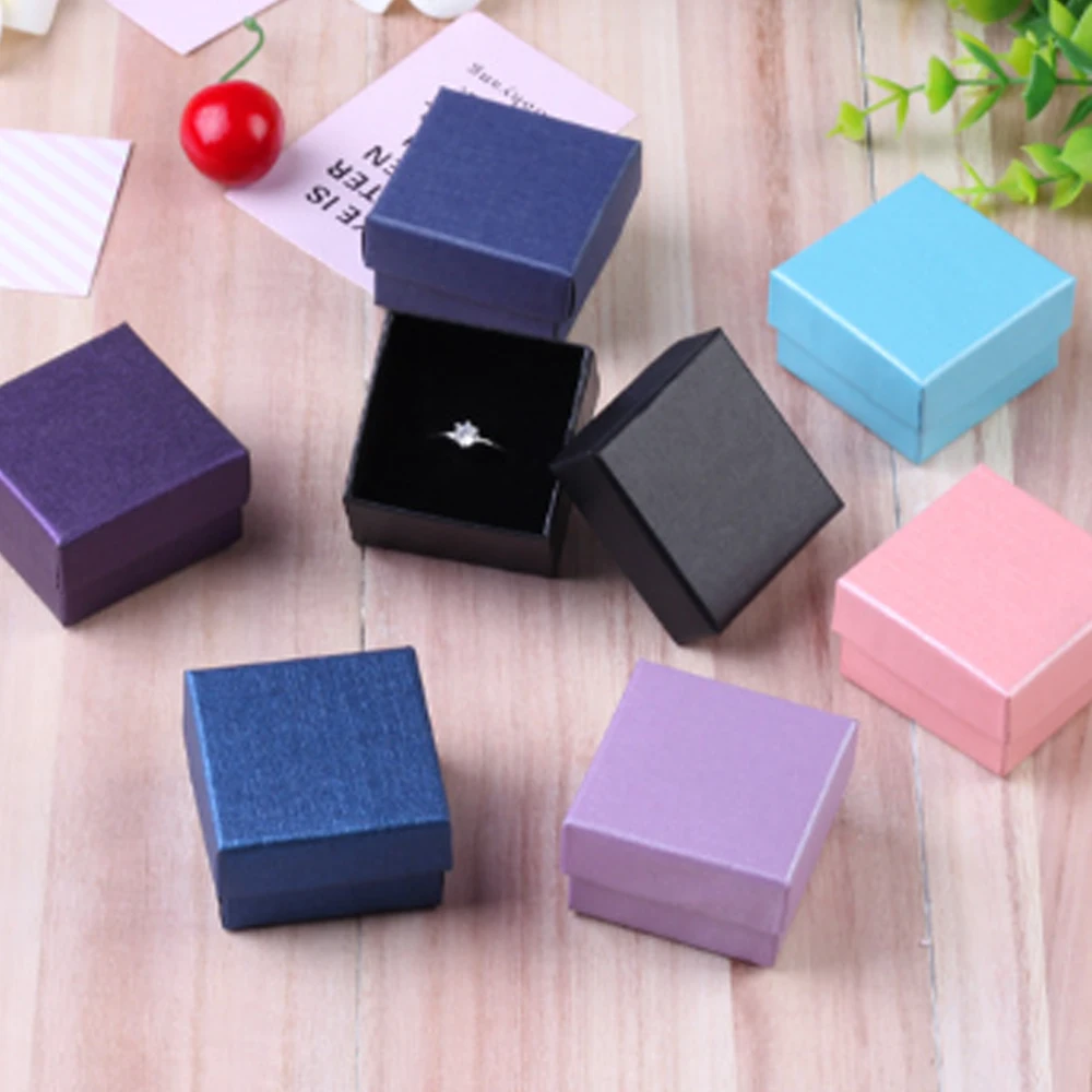5Pcs 5x5x3cm Ring Box Wedding Favors Girl Gift Jewelry Studs Jewellery Display Storage Paper Cardboard Case Bags Pouch Organizer