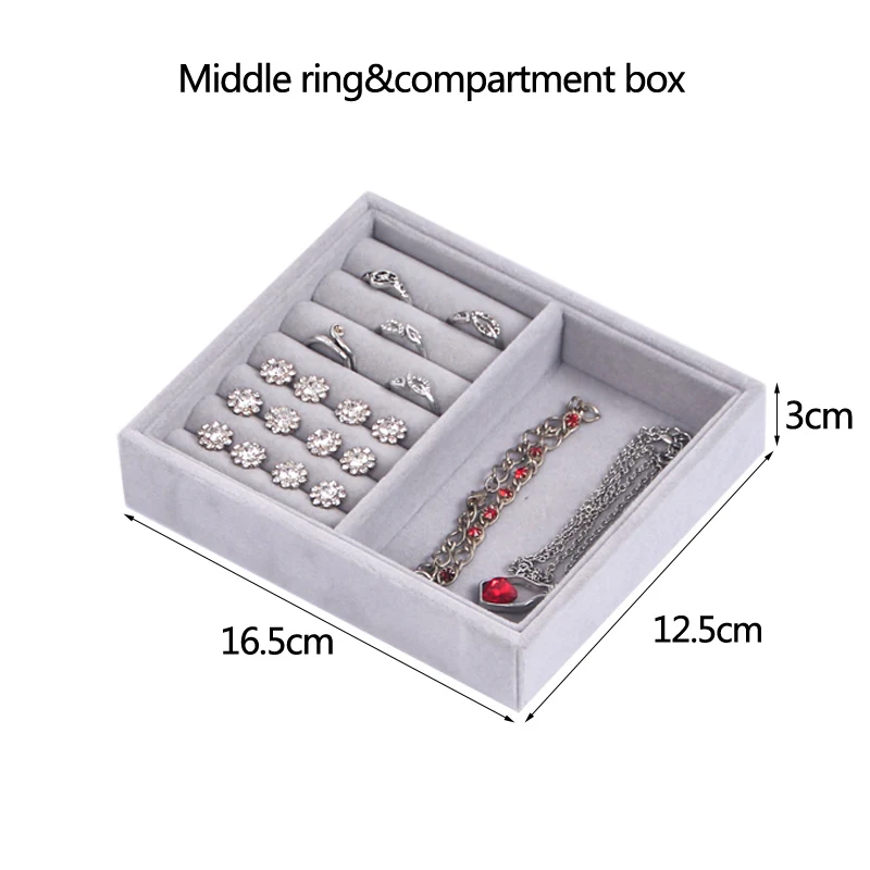 Velvet Glass Ring Earring Jewelry Display Organizer Box Storage Organizer Box Divider Soft Gray Velvet Ring Case Jewellery Tray