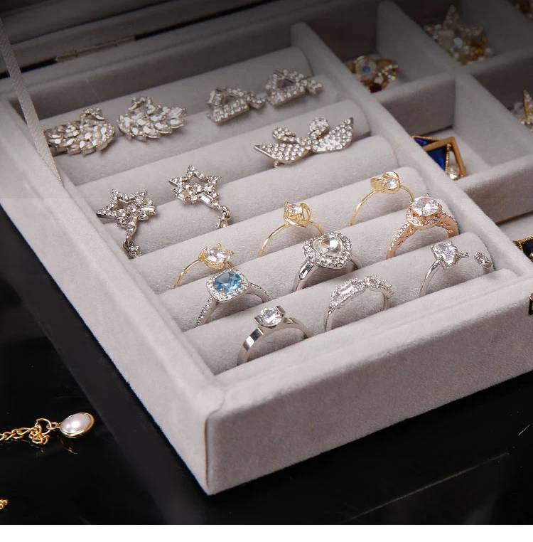 Velvet Glass Ring Earring Jewelry Display Organizer Box Storage Organizer Box Divider Soft Gray Velvet Ring Case Jewellery Tray
